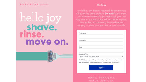 PopSugar Joy Razor Launch Event RSVP Web Page